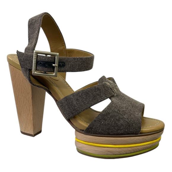 See by Chloe Canvas Slingback Sandals Wooden Platform Heel EUR 40 US 10 Summer - Picture 1 of 16